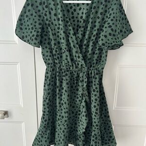 SHEIN Dark Green Dress with Black Dots